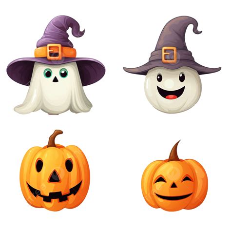 Halloween Cute Characters Ghost Pumpkin Witch Hat Coffin Cartton, Scary ...