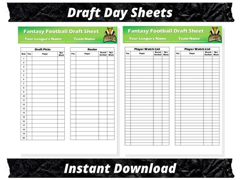 Fantasy Football Draft Sheets 2023 Season Microsoft Word Instant Download - Etsy