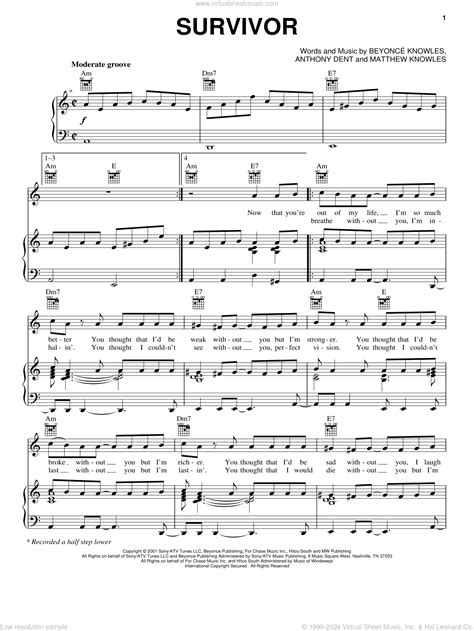 Survivor sheet music for voice, piano or guitar (PDF-interactive)