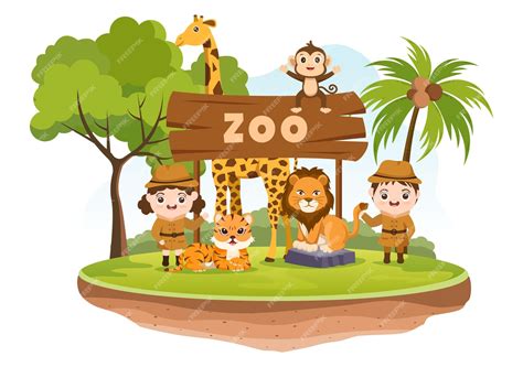 Premium Vector | Zoo cartoon illustration with safari animals on forest ...