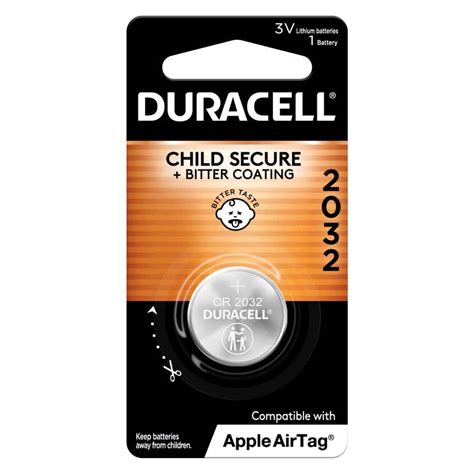 Duracell CR2032 3V Lithium Battery, 1 Count Pack, Bitter Coating Helps ...