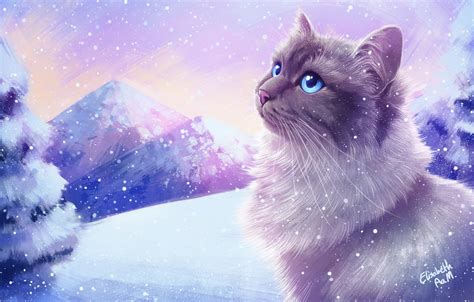 Wallpaper Winter, Figure, Cat, Snow, Cat, Art, Cat, Elisabeth Aarebrot Madsen, by Elisabeth ...