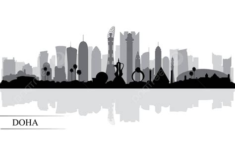 Doha City Skyline Silhouette Background Vintage Cityscape Facade Vector ...