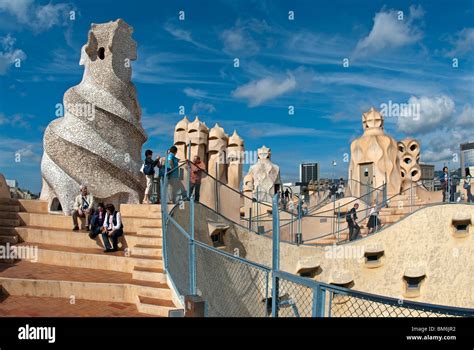 Roof terrace of Casa Mila Barcelona, Spain Stock Photo - Alamy