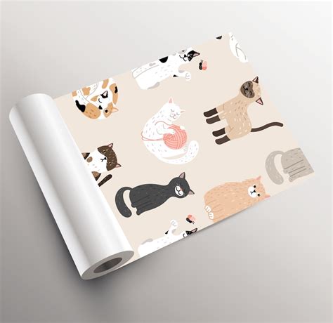 Beige Wallpaper With Cute Cat Pattern for Kids Self - Etsy