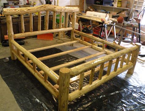 free log bed frame plans | woodwork | Rustic log furniture, Log furniture plans, Rustic bedding