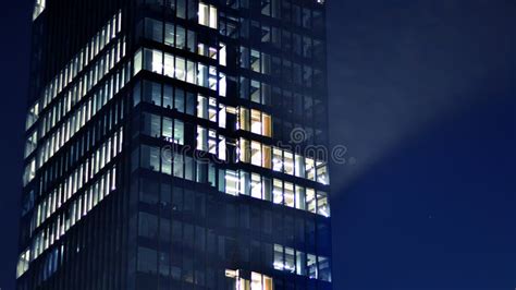 The Glass Facade of a Modern Skyscraper at Night. Modern Glass Office ...