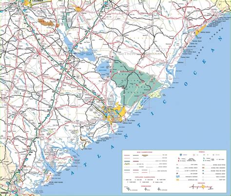 Map of South Carolina coast with beaches