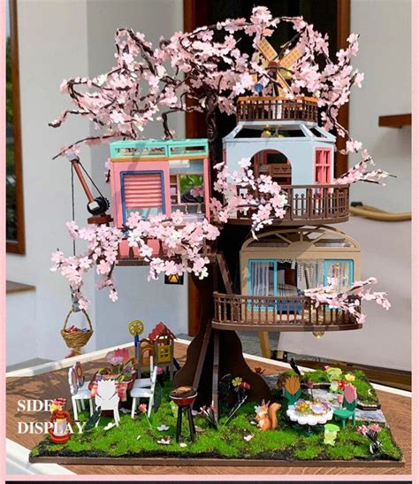 DIY Wooden Cherry Blossom Tree House With Furniture and Lights - Etsy