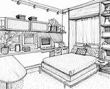 Bedroom Interior Design Drawing Sketch Coloring Page sketch template