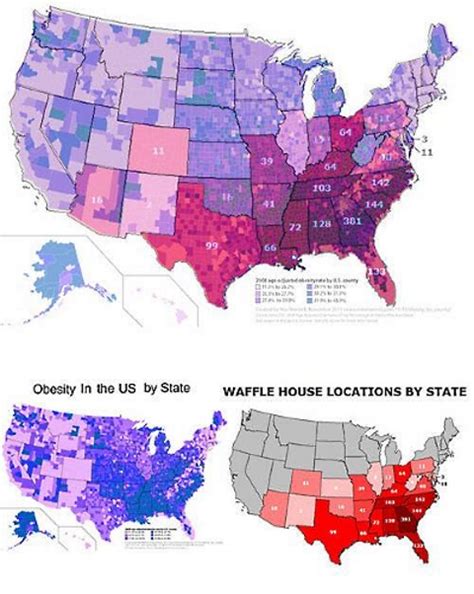 Suprise: Map Shows Greater Incidence of Obesity In States With More Waffle House Locations ...