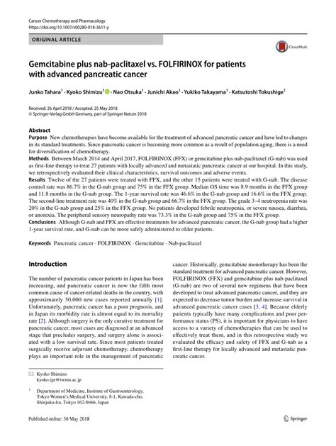 (PDF) Gemcitabine plus nab-paclitaxel vs. FOLFIRINOX for patients with advanced pancreatic cancer