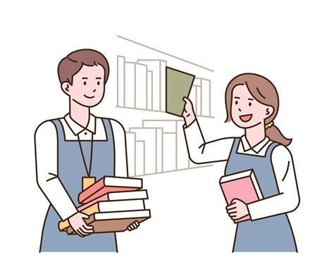 Bookstore staff are organizing books on bookshelves. 3146852 Vector Art at Vecteezy