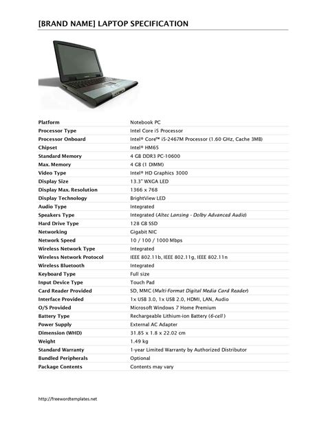 Laptop Specification Template