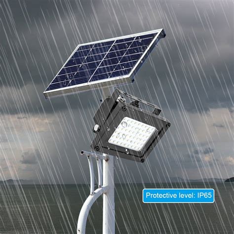 a solar powered street light in the rain