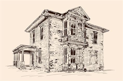 Premium Vector | Hand sketch on beige color. Abandoned old rustic wooden house on a stone ...