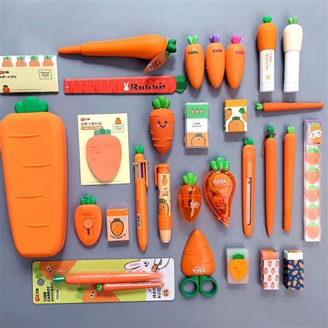2021 Creative Carrot Series , Soft Silicone Pencil Case Stationery Set | Sadoun.com | Idee album ...