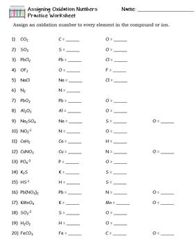 REDOX: Oxidation Numbers Practice Worksheet by The Scientific Classroom