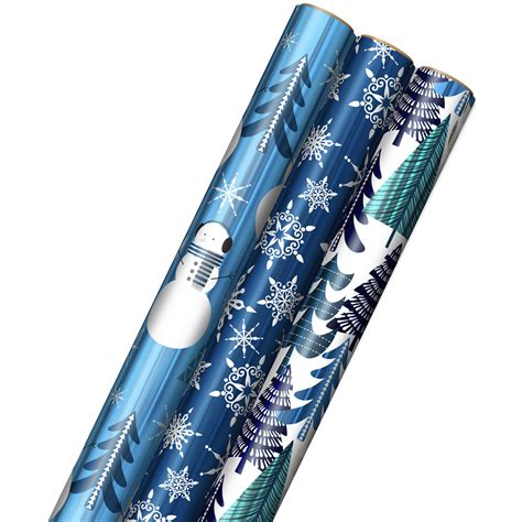 Hallmark Blue Foil Christmas Wrapping Paper with Cut Lines on Reverse (3 Rolls: 60 sq. ft. ttl ...