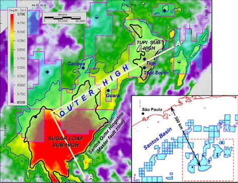 Base salt structural map of the Outer High of the Santos Basin (Aptian,... | Download Scientific ...