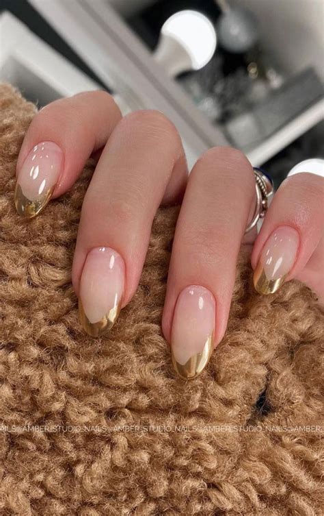 Most Beautiful Nail Designs You Will Love To wear In 2021 : Gold French nails