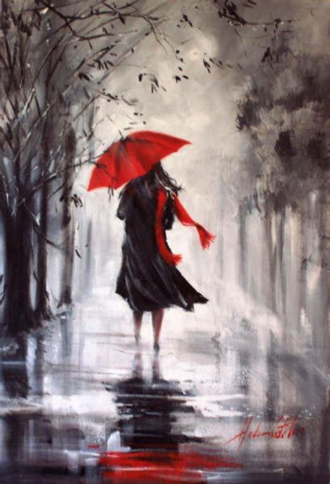 Helen Cottle, 1962 ~ Red umbrella | Umbrella art, Rain art, Rain painting