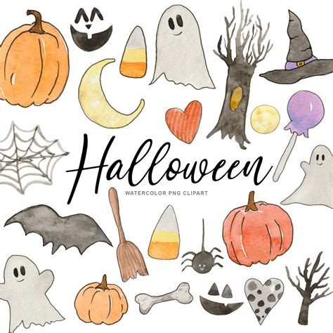 Watercolor Halloween Clipart Fall Halloween Transparent PNG - Etsy ...