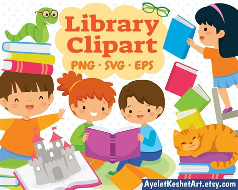 Book Clipart / Library Clipart Set. Kids Reading Books Clipart - Etsy