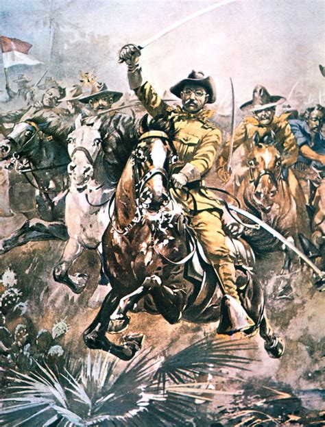 Theodore Roosevelt leading the 'Rough Riders' during the Spanish-American War, detail of a ...