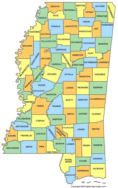 County Map of MIssissippi