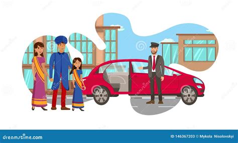 Rich Indian Family Waiting for Car Illustration Stock Vector ...