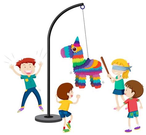 children playing pinata party game 292365 Vector Art at Vecteezy