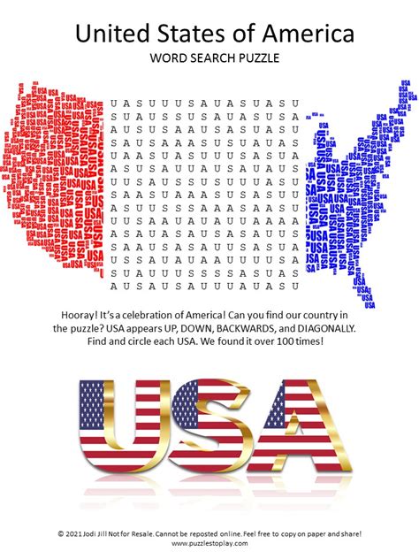 America Word Search puzzle - Puzzles to Play