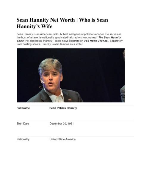 Sean Hannity Net Worth | Who is Sean Hannity’s Wife