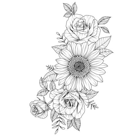 Sunflower Tattoo Template