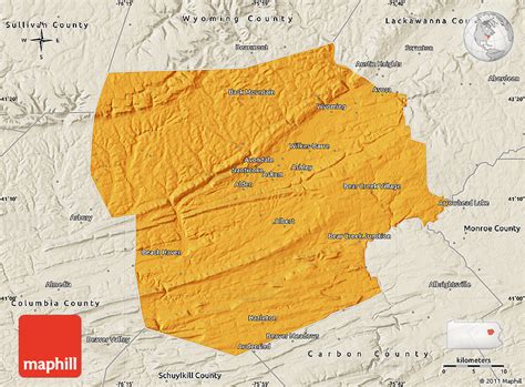 Political Map of Luzerne County, shaded relief outside