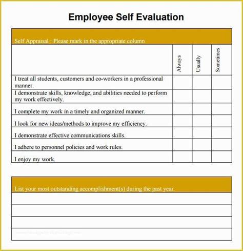 Employee Review form Template Free Of 16 Sample Employee Self Evaluation form Pdf Word Pages ...