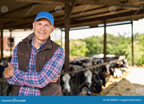 Farmer Cowboy at Cow Farm Ranch Stock Photo - Image of farmer, care ...