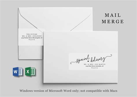 Mail Merge Address Template for Wraparound Labels Script Handwriting ...