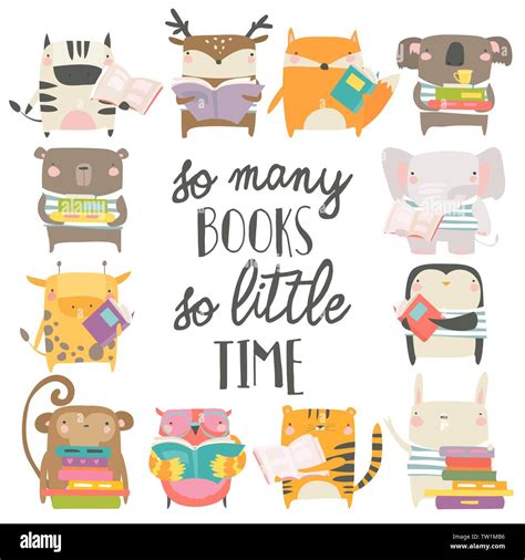 Cute animals reading books on white background Stock Vector Image & Art ...