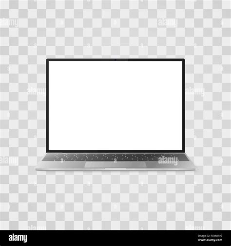 Realistic laptop mock up on transparent background. Laptop with white screen front view. Vector ...