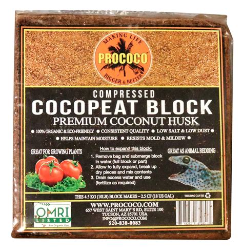 Prococo Cocopeat Compressed Block Premium Coconut Coir Husk Coco Brick Coconut Fiber Substrate ...