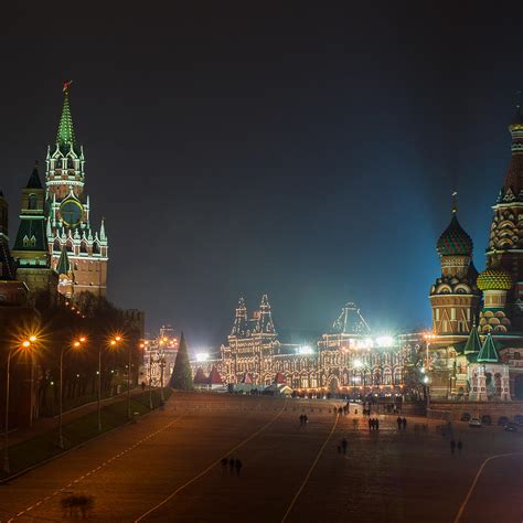 Moscow Red Square At Winter Night - Square Photograph by Alexander Senin