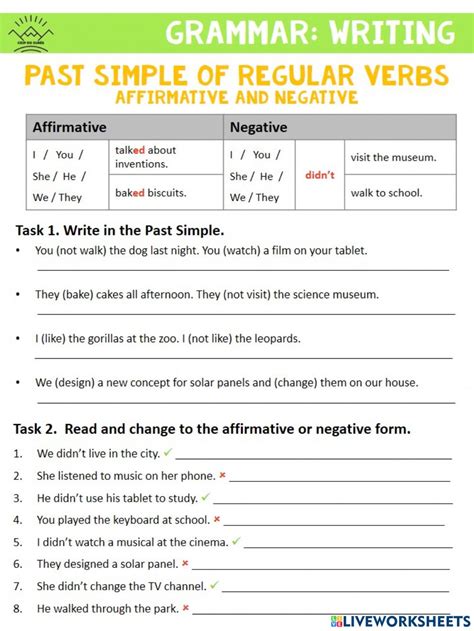 Past simple regular verbs online worksheet for Grade 5, Grade 6. You can do the exercises online ...