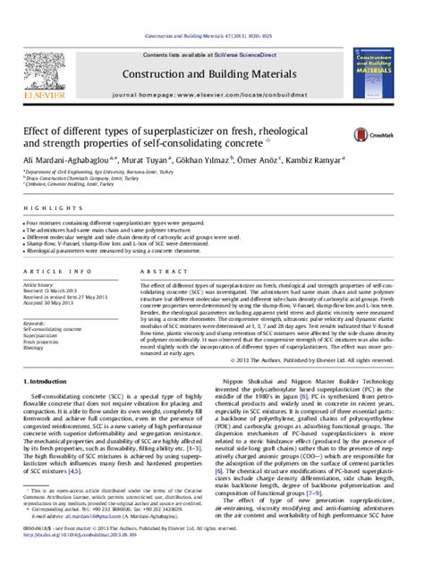 Effect of different types of superplasticizer on fresh, rheological and ...