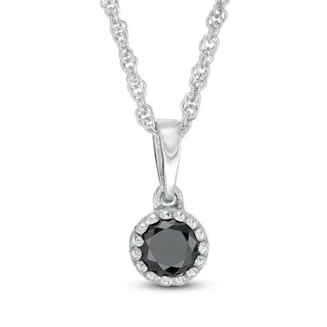 1/5 CT. Black Diamond Solitaire Beaded Frame Pendant in 10K White Gold|Zales | Black diamond ...