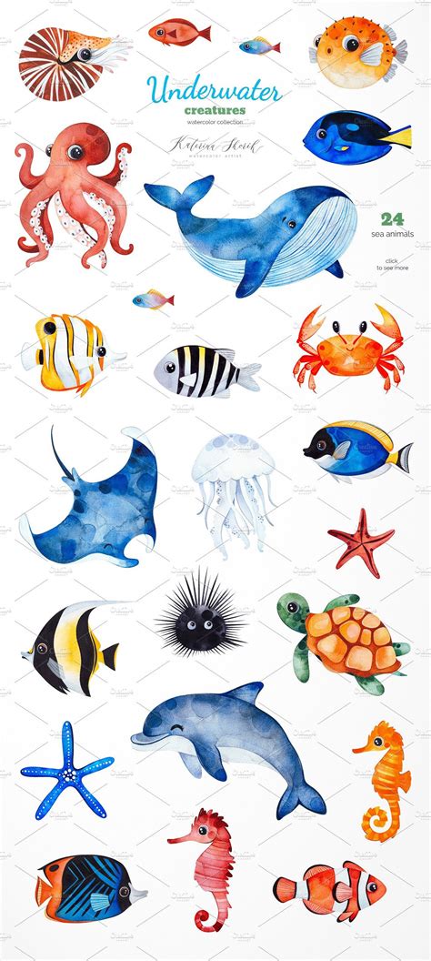 Underwater Creatures. | Sea creatures drawing, Underwater drawing, Underwater painting