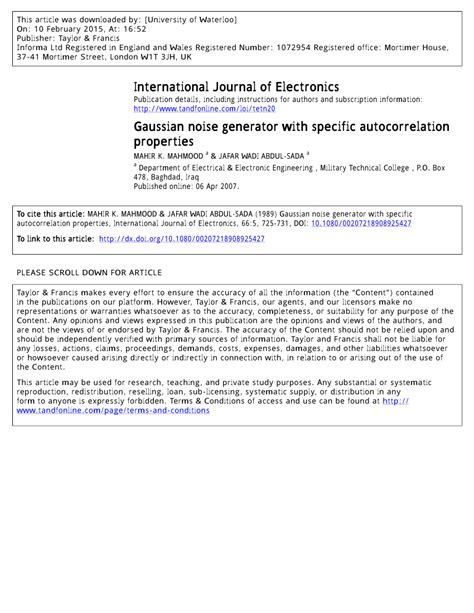 (PDF) Gaussian noise generator with specific autocorrelation properties