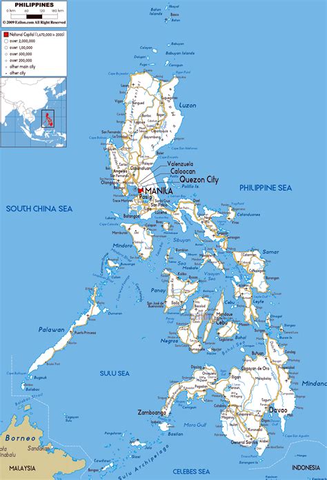 Large road map of Philippines with cities and airports | Philippines ...