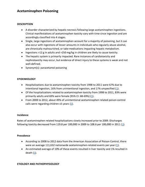 Acetaminophen Poisoning - Acetaminophen Poisoning DESCRIPTION A disorder characterized by ...